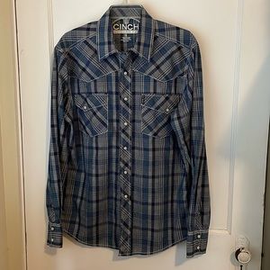 Cinch Western Shirt Modern Fit Size Small Blue and White Plaid